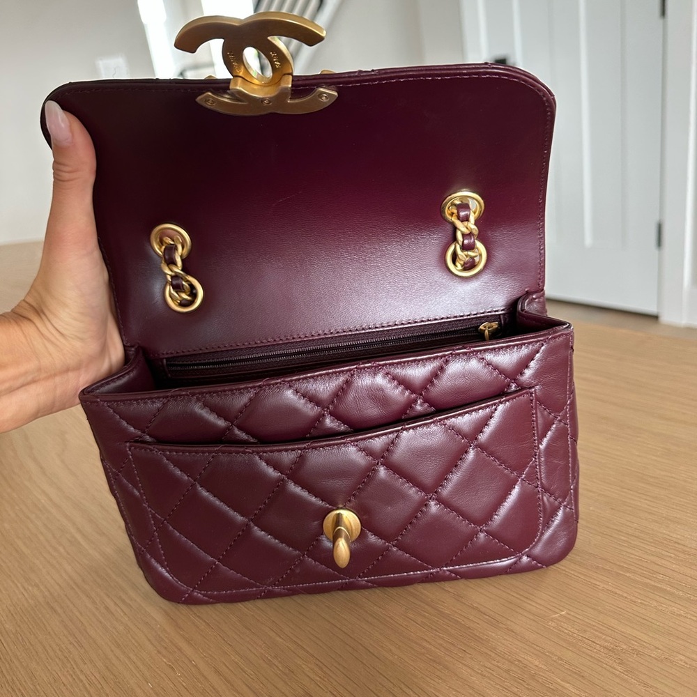 SOLD- Chanel Burgundy small Flap Bag Lambskin - Picture 8 of 14